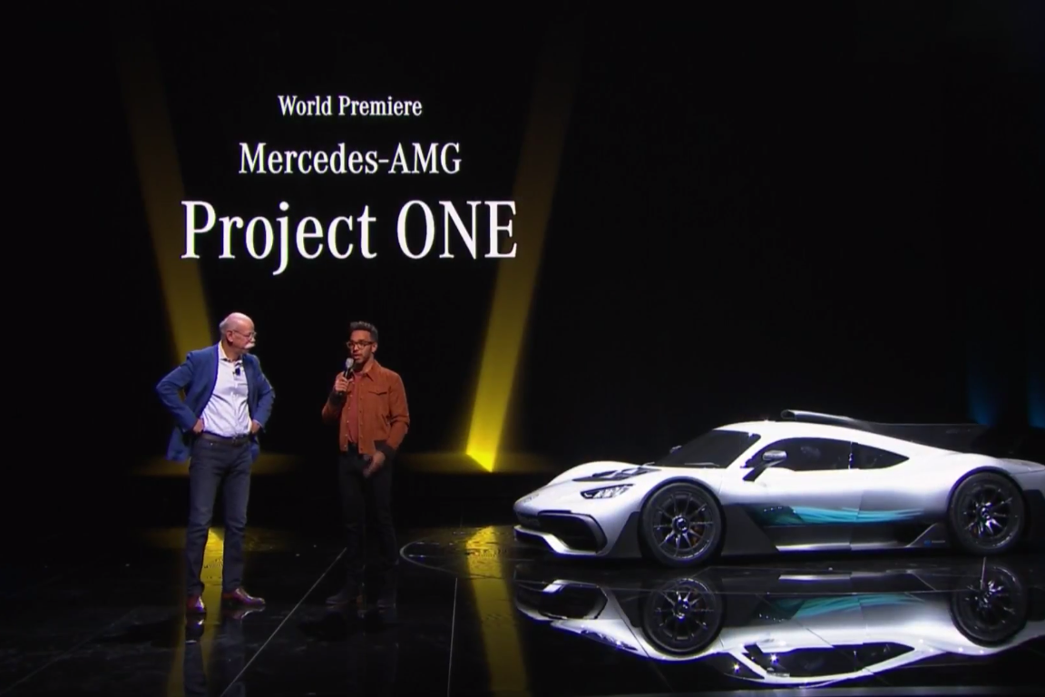 Tại triển lãm Frankfurt 2017, Mercedes-AMG đã cho ra mắt hypercar đầu tiên của hãng với tên gọi Project One. Chương trình ra mắt có sự góp mặt của 2 thế hệ xe đua F1 của hãng cùng tay đua vô địch thế giới Lewis Hamilton. Được biết nhà vô địch F1 còn là nhân vật chính cầm lái chiếc  siêu xe Mercedes-AMG Project One trong đoạn video quảng cáo chính thức dành cho siêu xe này.